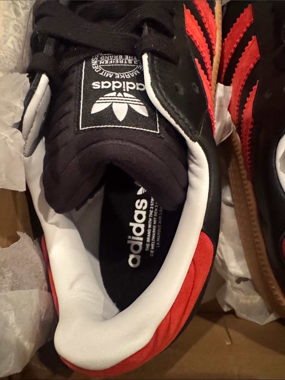 adidas Samba Sneakers — Black with Red Accents and Gum Sole - Picture 6 of 8